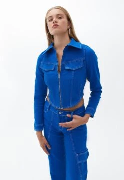 OXXOCROP WITH CONTRAST SEAM - Jeansjacka - Lapis Blue