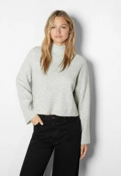 BershkaMOCK-NECK - Stickad Tröja - Mottled Grey