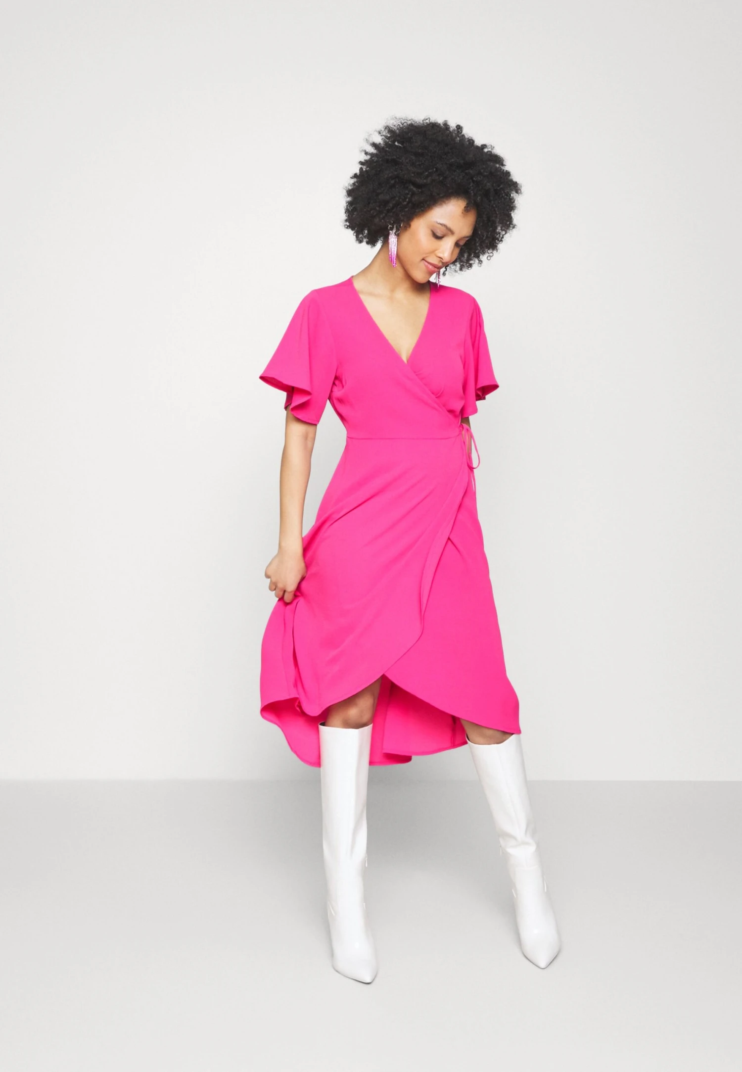 Vero Moda PetiteVMSAKI CALF WRAP DRESS - Vardagsklänning - Pink Yarrow 4 Vero Moda PetiteVMSAKI CALF WRAP DRESS - Vardagsklänning - Pink Yarrow - Bild 2
