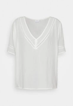 VILAVIMESA DETAIL V NECK - T-shirt Med Print - Snow White